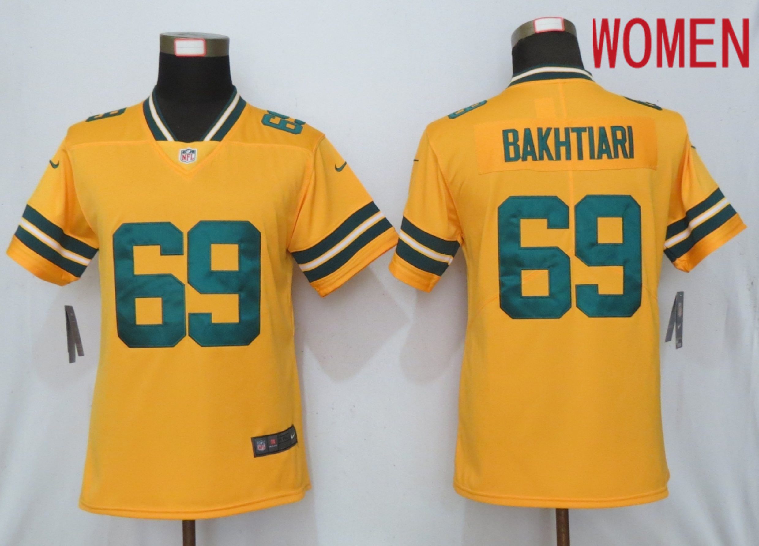 Women Green Bay Packers #69 Bakhtiari 2019 Vapor Untouchable Nike Gold Inverted Elite Playe NFL Jerseys